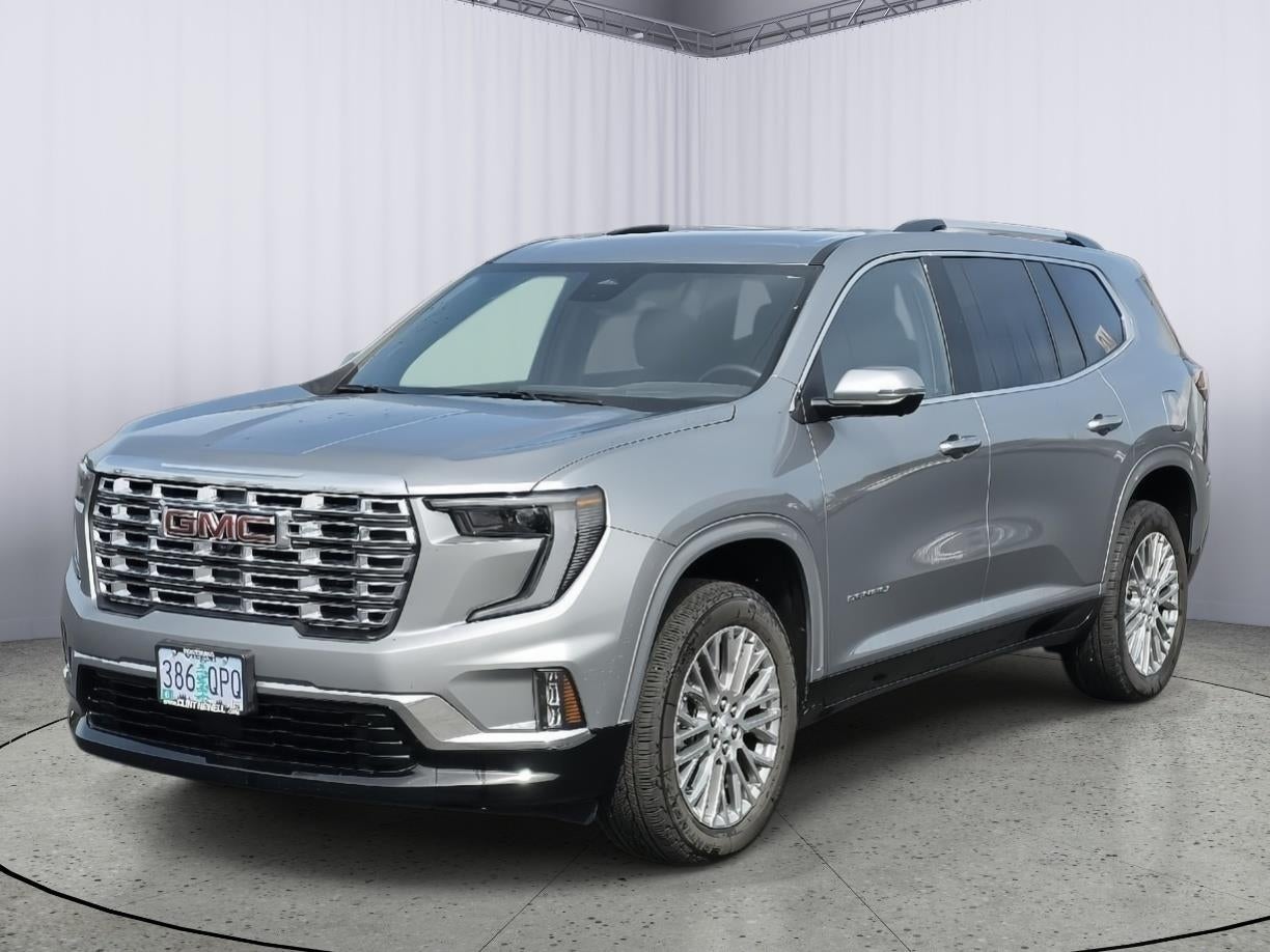 2025 GMC Acadia Denali in Sterling Metallic — front three-quarter view